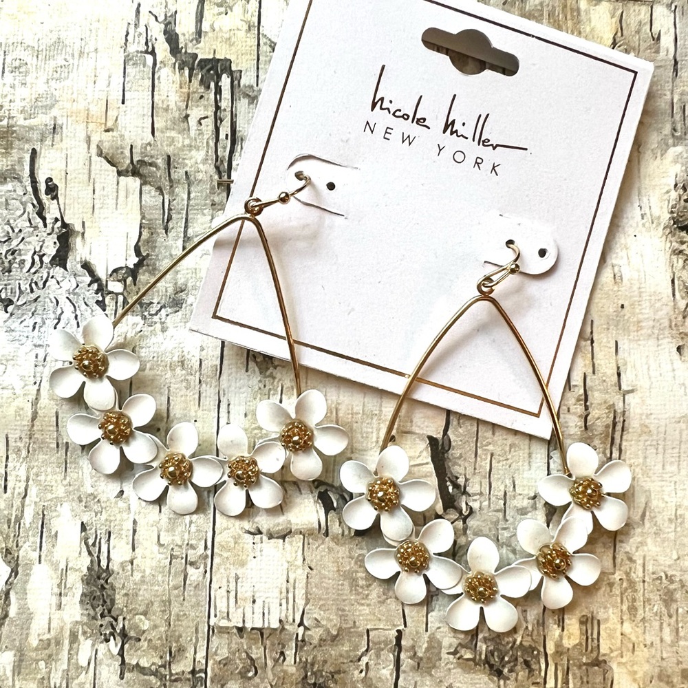 Nicole Miller Gold and White Floral Earrings